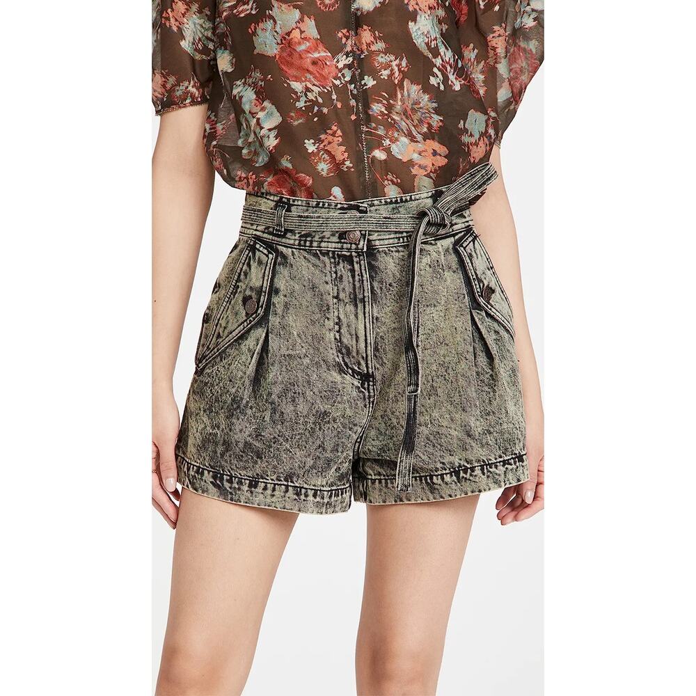 Ulla Johnson Alec Short in Mint Black Grey High Rise Tie Waist Acid Wash Size 00